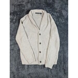 SAKS FIFTH AVENUE Shawl Collar Cardigan Sweater Merino Wool Blend Light Beige M